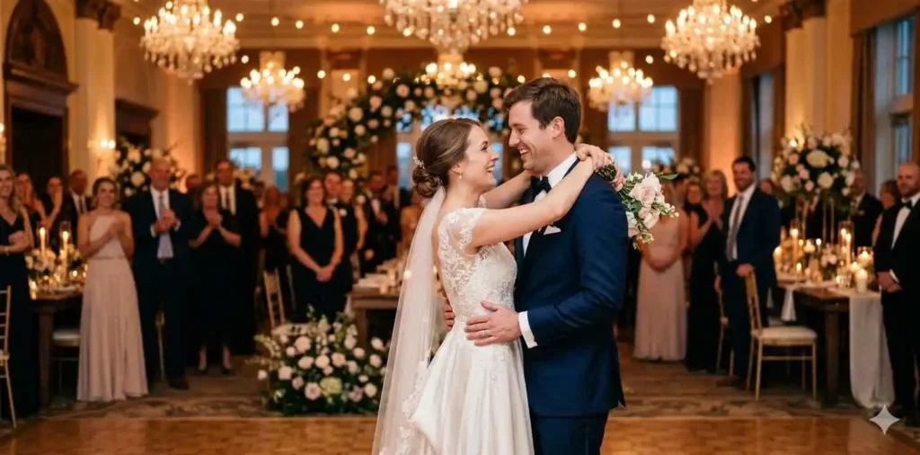 Bride and groom sharing a wedding dance