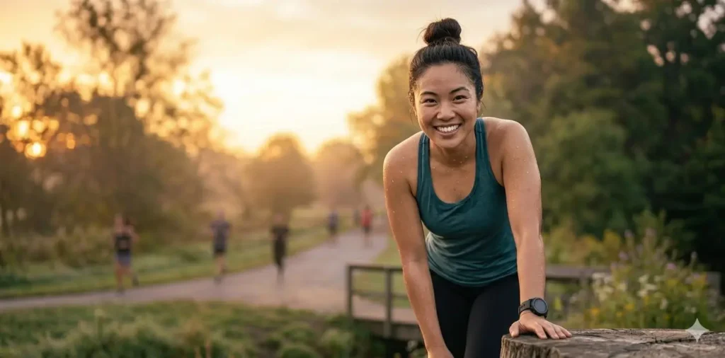 Woman training hard in early morning