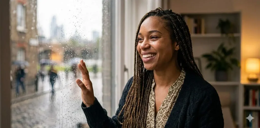 Woman smiling with tears of happiness
