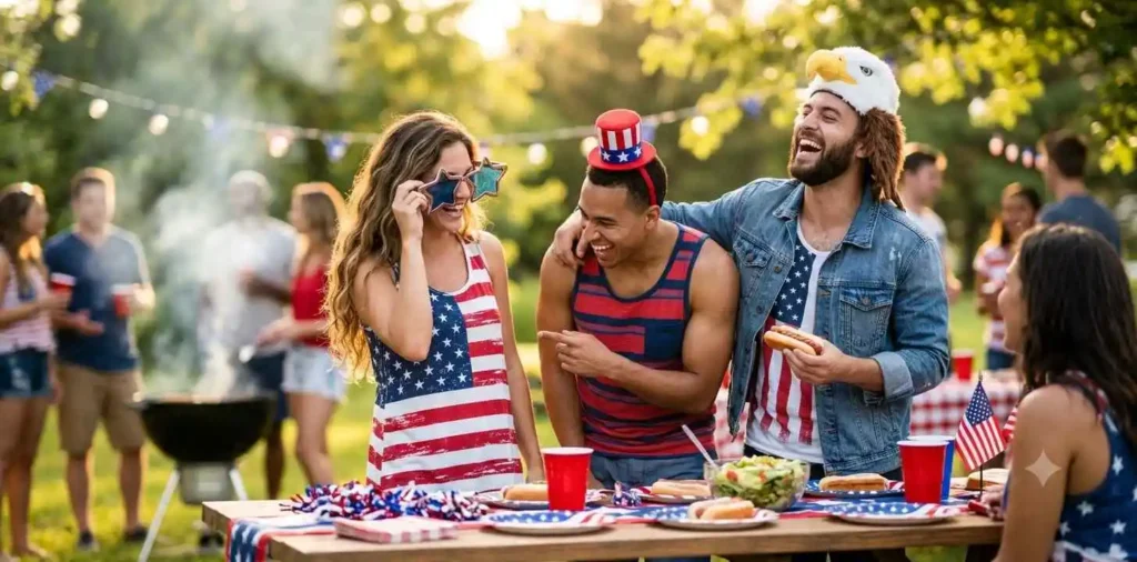 Friends laughing at a holiday barbecue