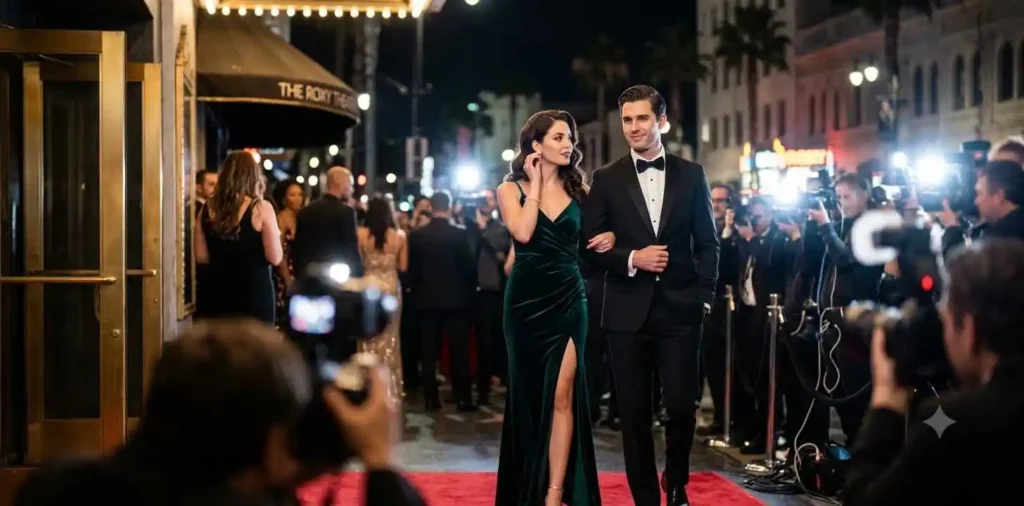 Elegant couple arriving at Hollywood event