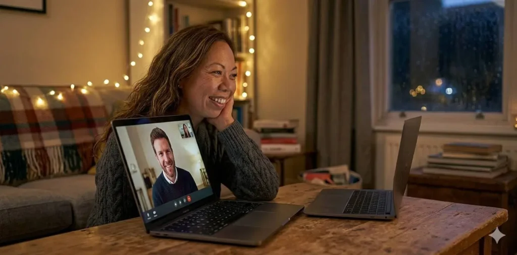 Couple video calling from different cities