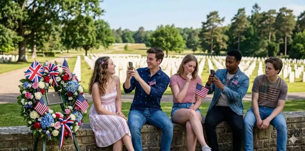 Young adults capturing memorial day photos outdoors