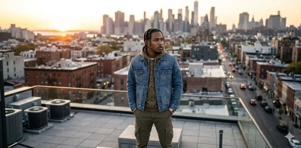 Young entrepreneur overlooking city skyline
