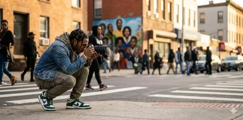 Street photographer capturing city life
