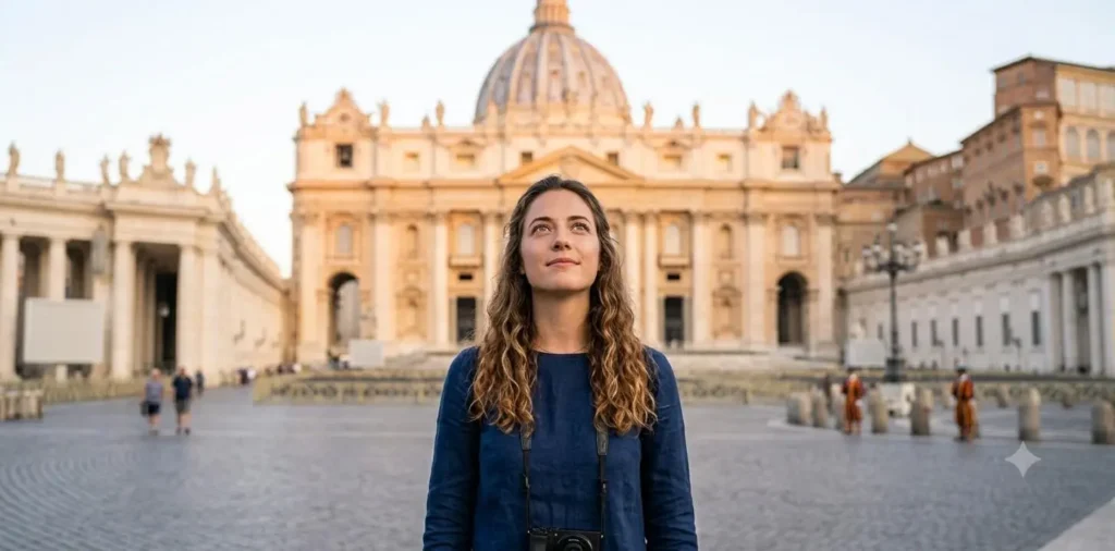 Traveler quietly admiring St. Peter's Basilica