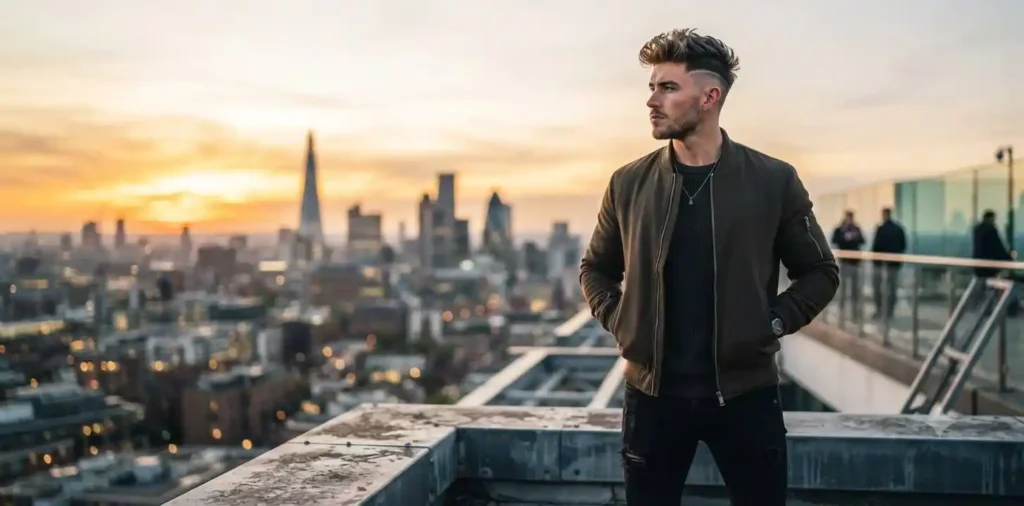 Confident young man standing on a rooftop