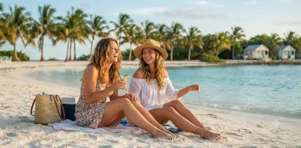 Friends relaxing on a tropical beach