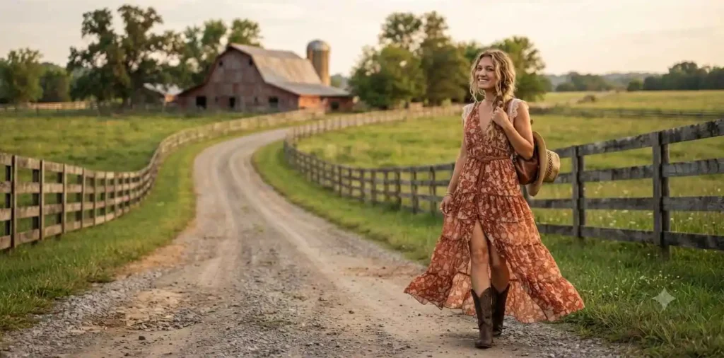 Woman walking on a quiet country road