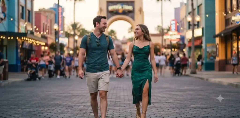 Couple smiling together at Universal Studios