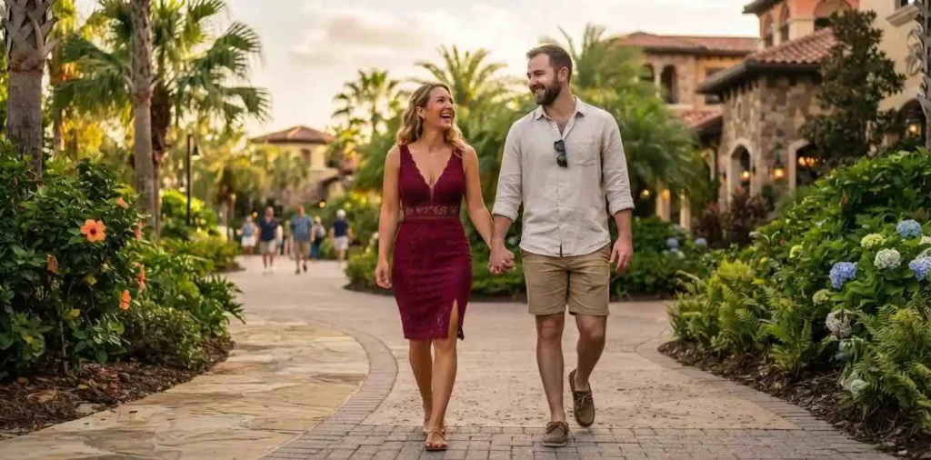 Couple walking together during vacation