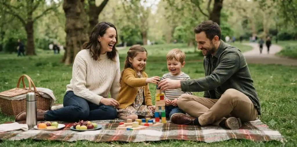 Parents playing with children in a sunny park