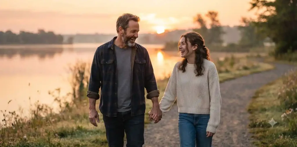 Father and daughter walking hand in hand
