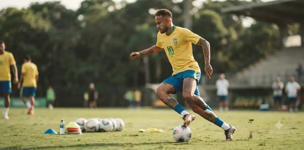 Football player performing an impressive dribble