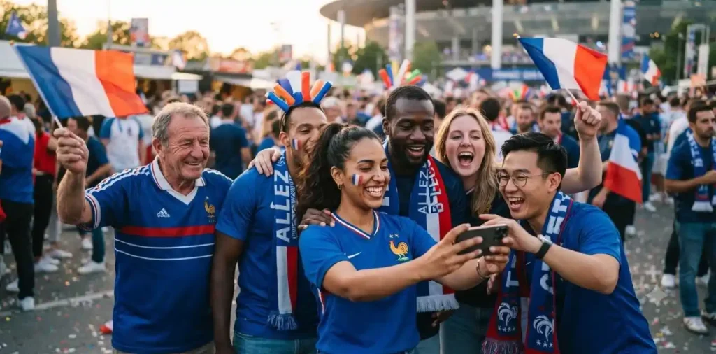 Supporters waving French flags before kickoff