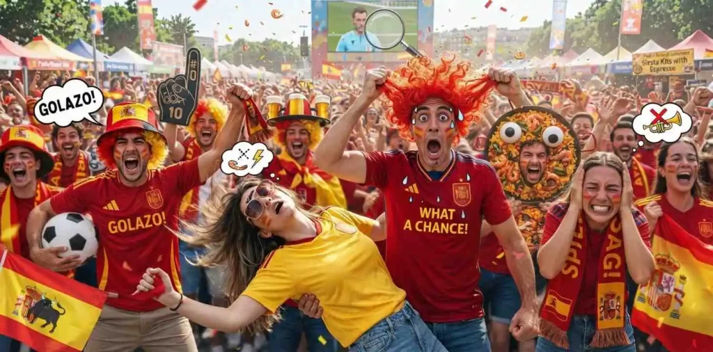 Friends laughing while cheering for Spain