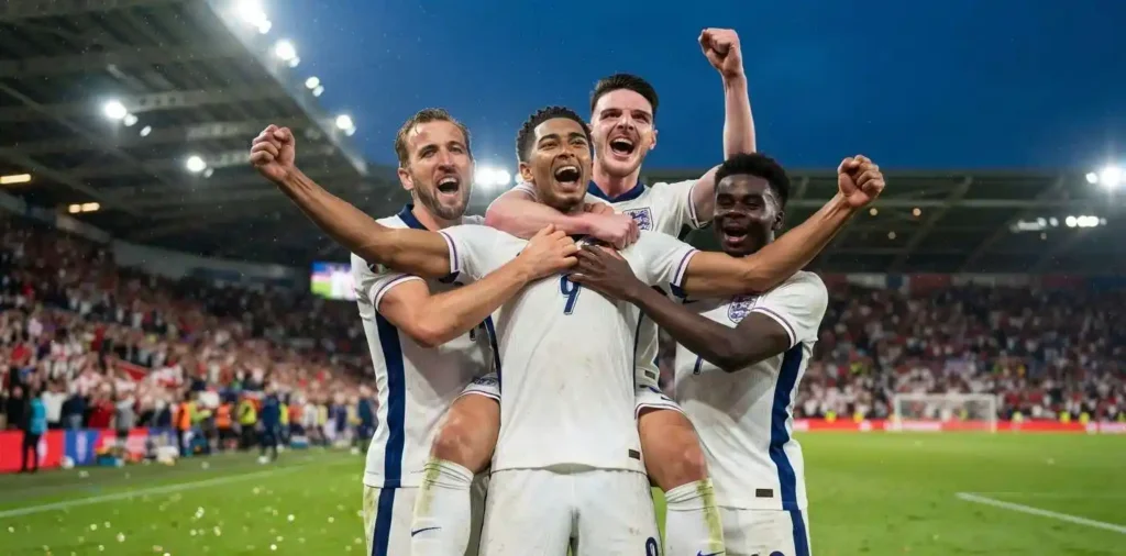 Football players celebrating a goal