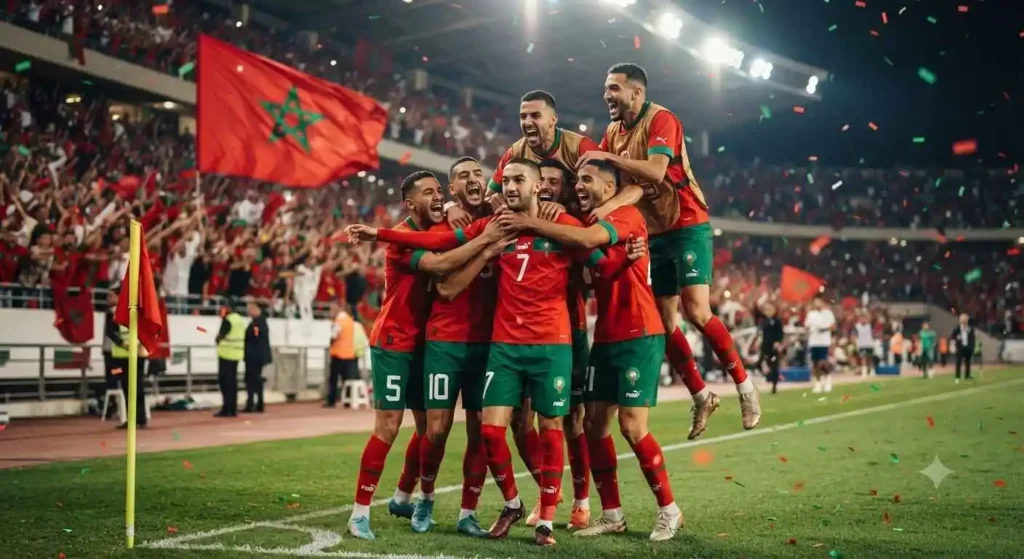 Morocco supporters cheering after a spectacular goal