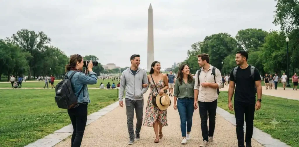 Visitors exploring the National Mall together