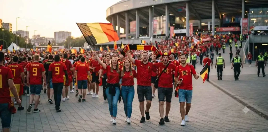 Belgium fans waving flags before kickoff