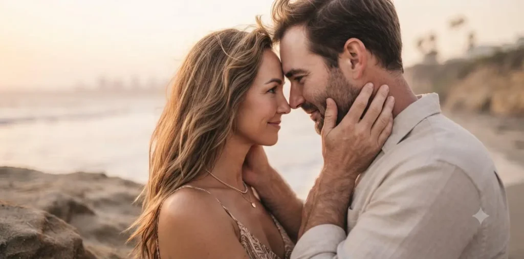 Couple watching sunset by the beach