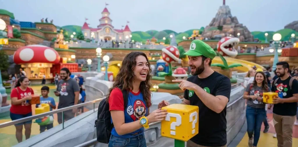 Visitors exploring Super Nintendo World