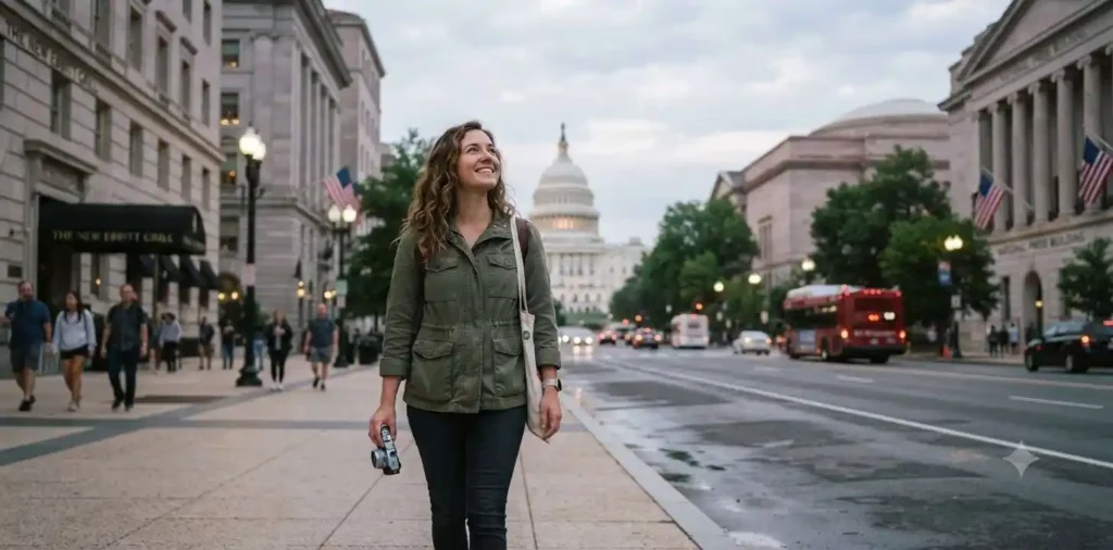 Traveler exploring Washington DC landmarks