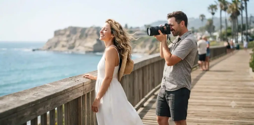 Couple enjoying a scenic coastal vacation