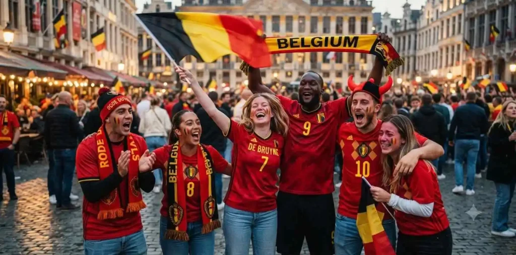 Friends celebrating Belgium football victory together