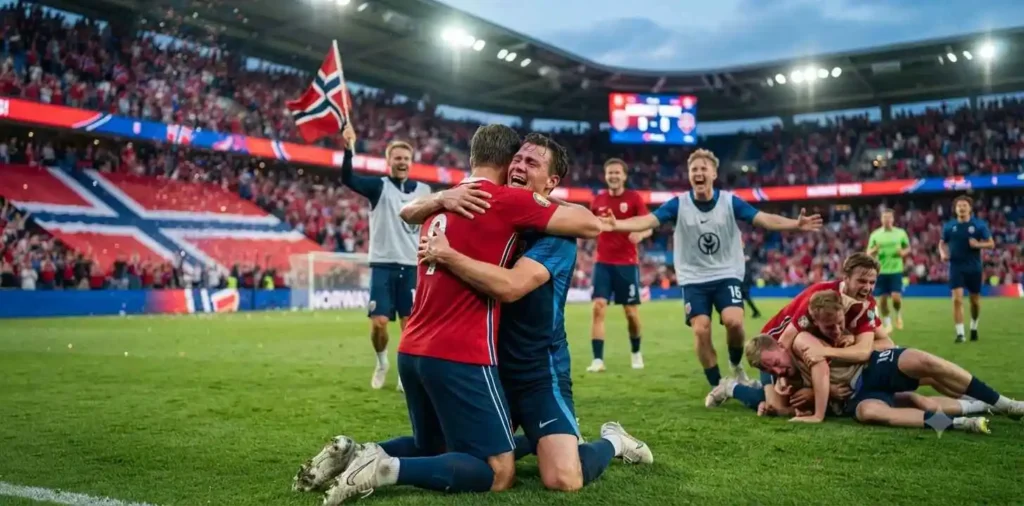 Football fans celebrating a Norway victory