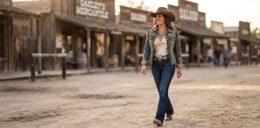 Woman wearing a western outfit outdoors