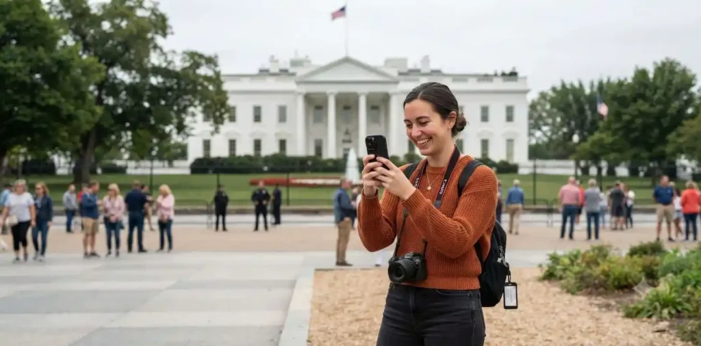 Visitor photographing the White House