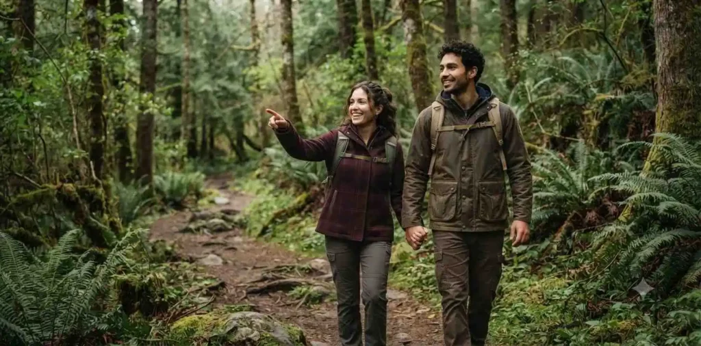 Couple exploring a scenic mountain trail together