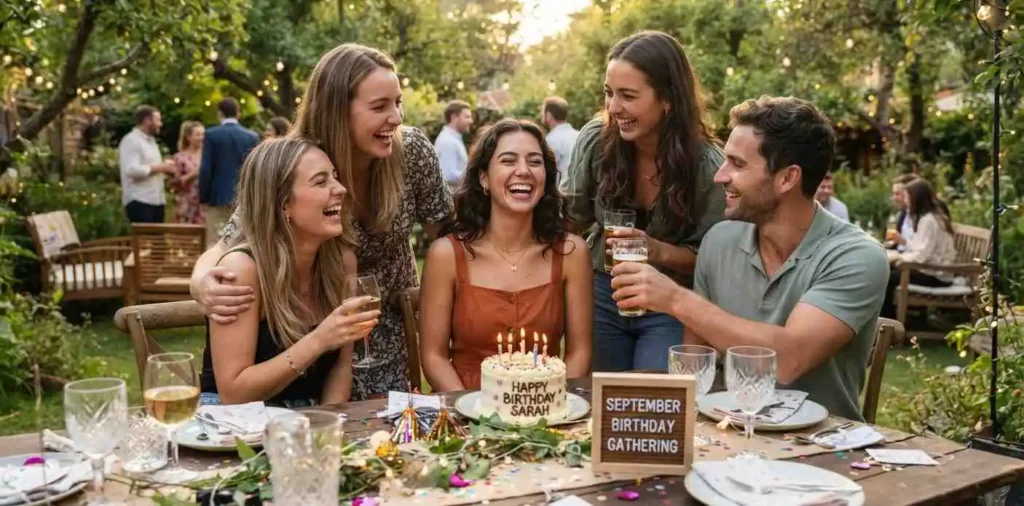 Friends celebrating a birthday outdoors together