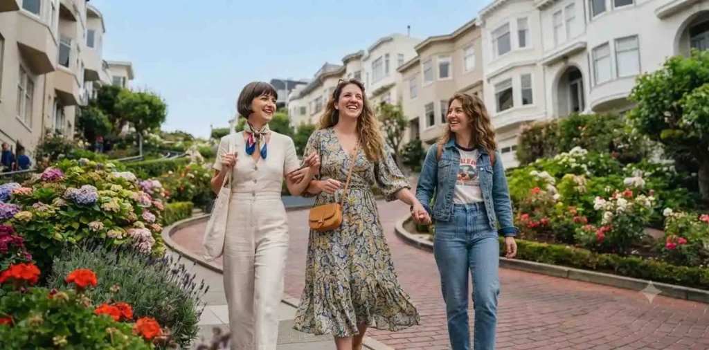 Traveler exploring Lombard Street in San Francisco
