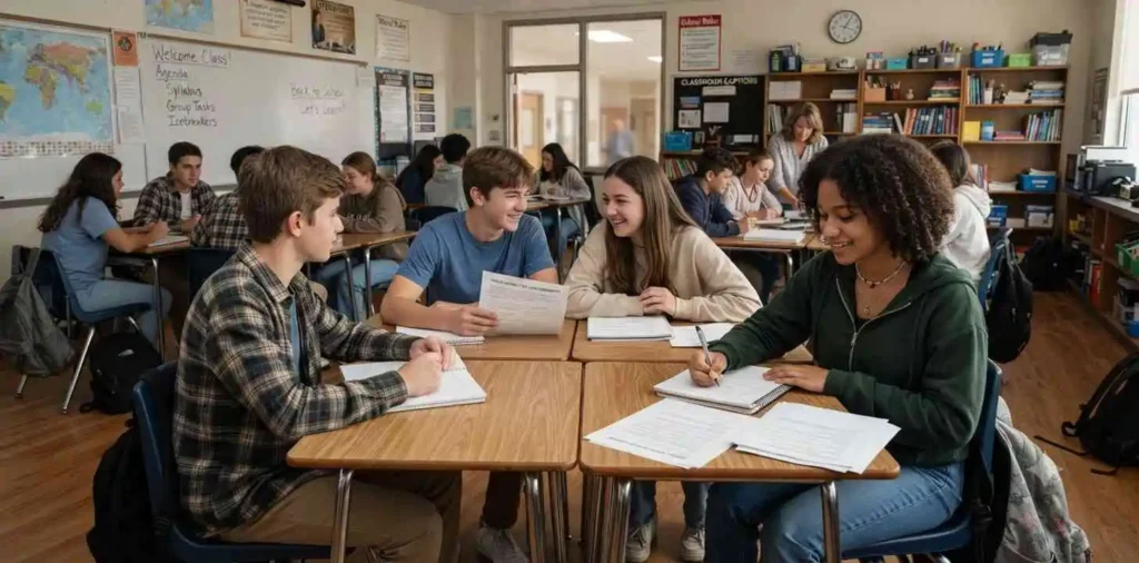Students learning together inside a classroom