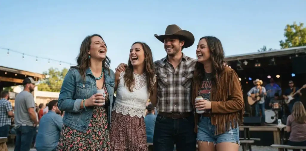 Friends enjoying a country music concert together