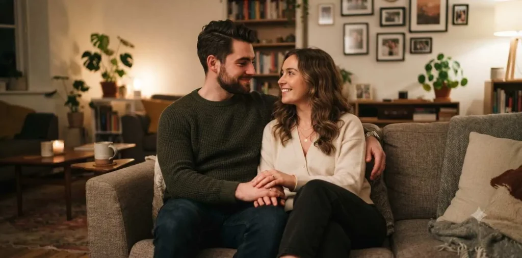 Couple sharing a tender moment indoors