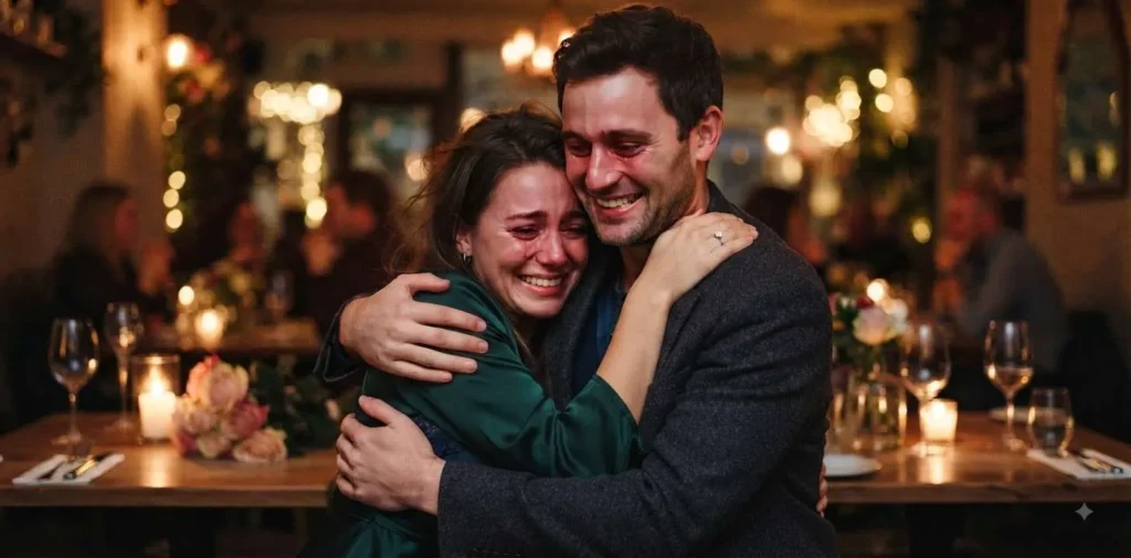 Couple sharing an emotional proposal moment