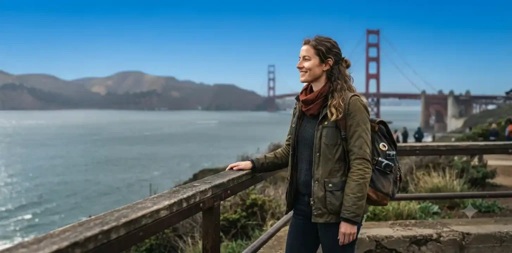Traveler admiring the Golden Gate Bridge viewpoint