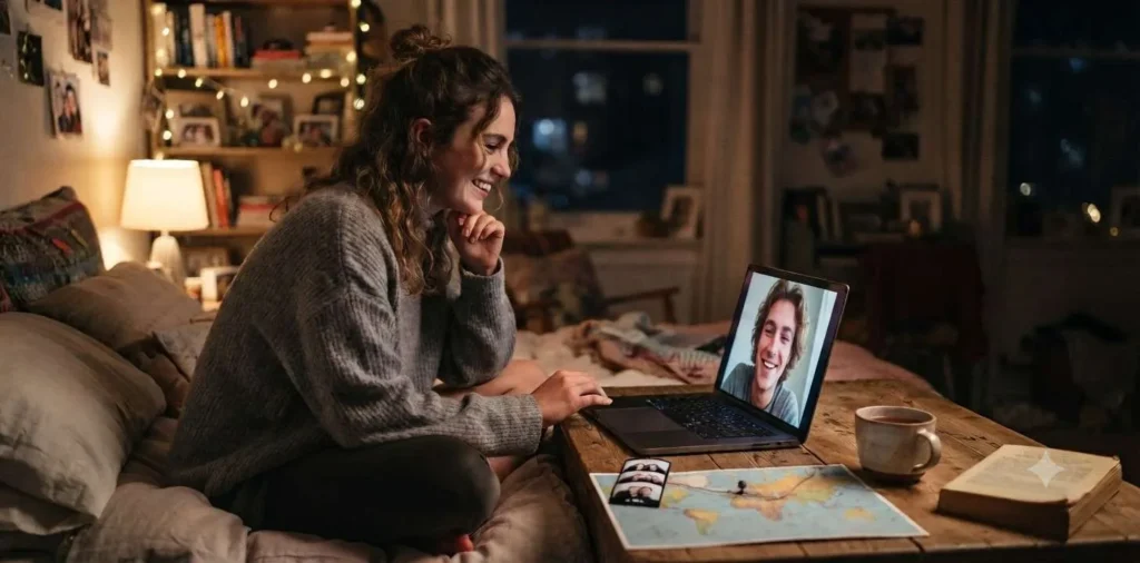 Person smiling during a video call