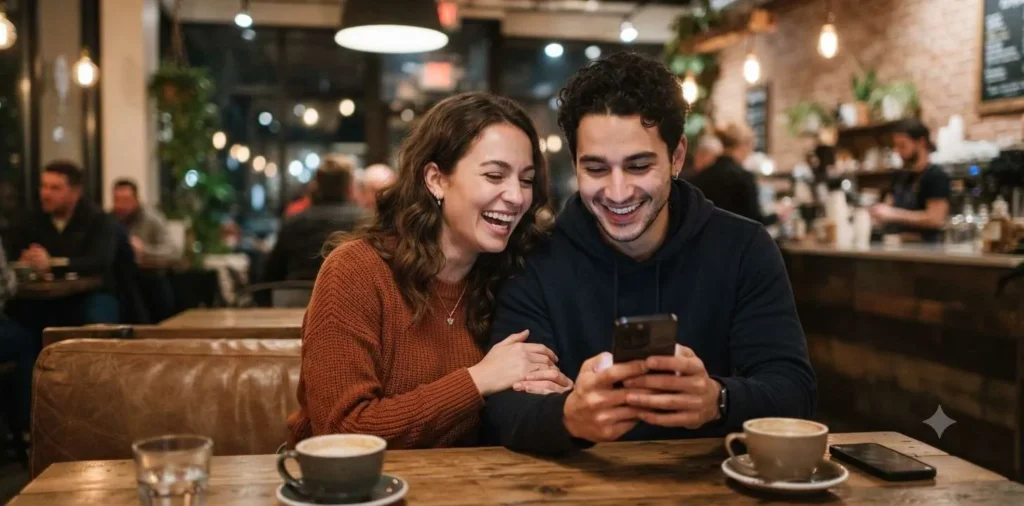 Couple laughing together on a casual date
