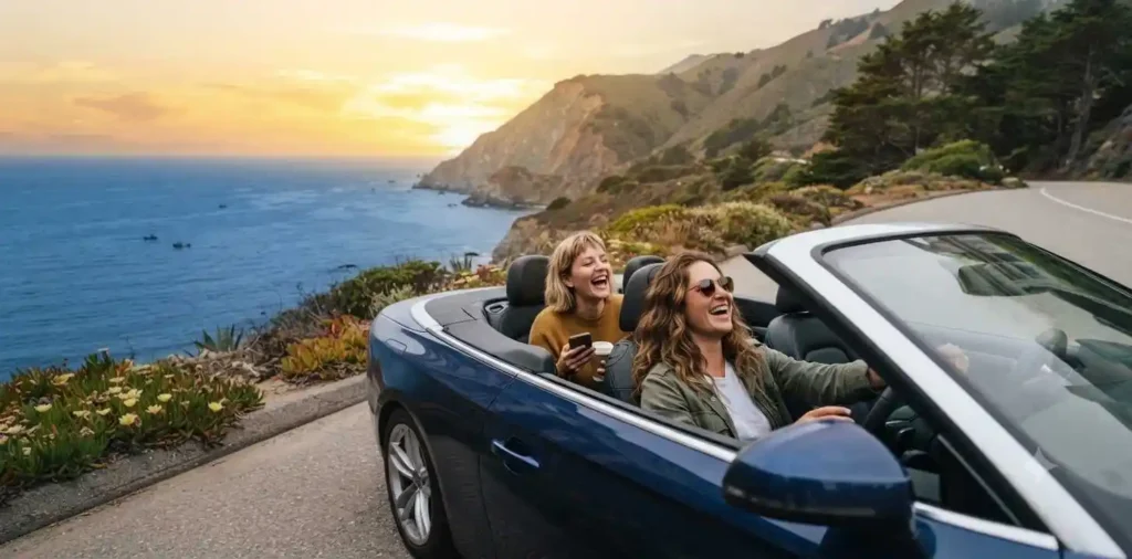 Friends enjoying a drive on Lombard Street
