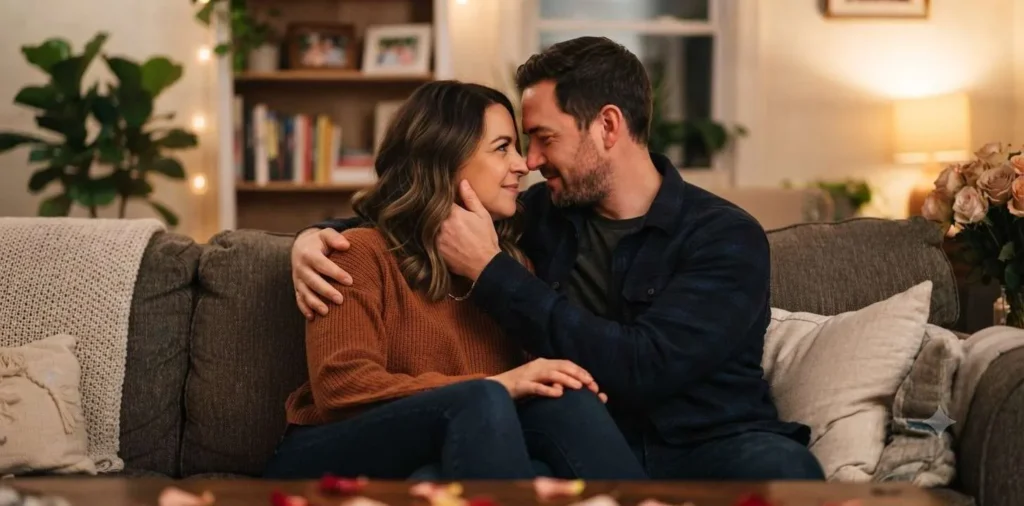 Couple sharing a tender moment at home