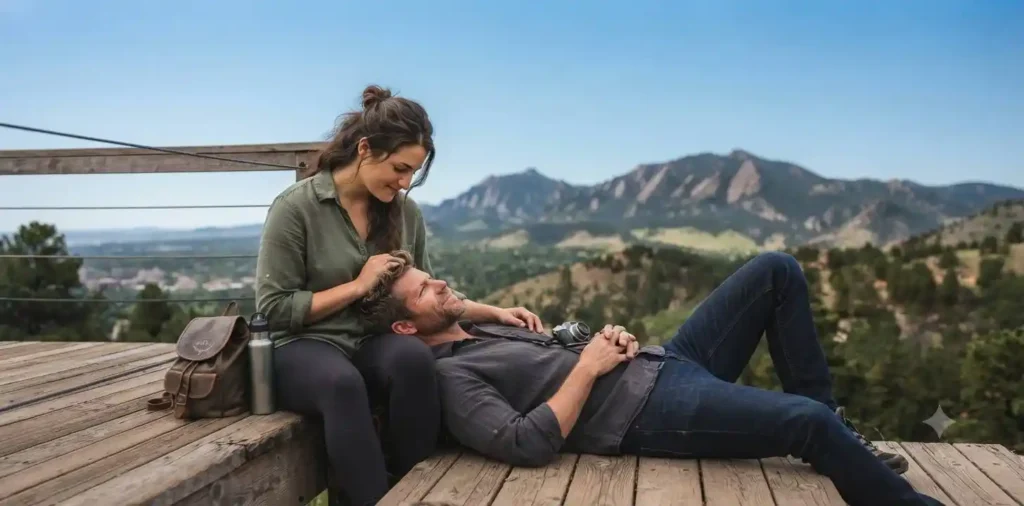 Woman enjoying a panoramic mountain overlook