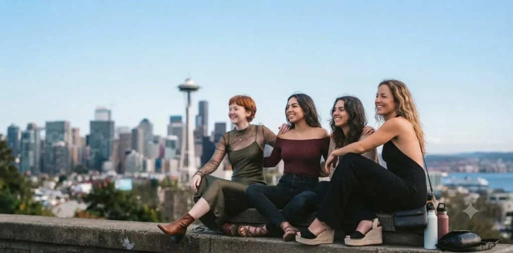 Traveler viewing Seattle skyline