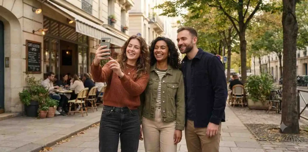 Friends taking photos during September