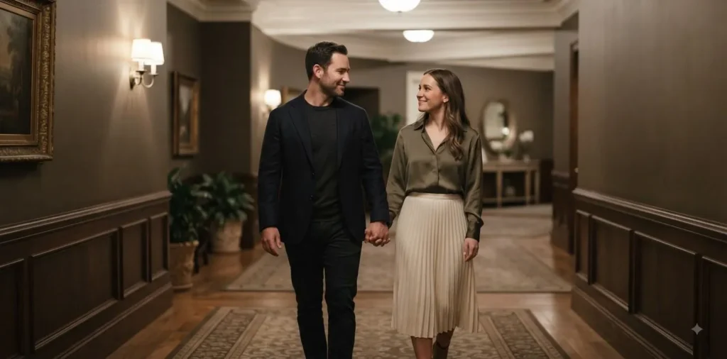 Married couple sharing a tender moment at home