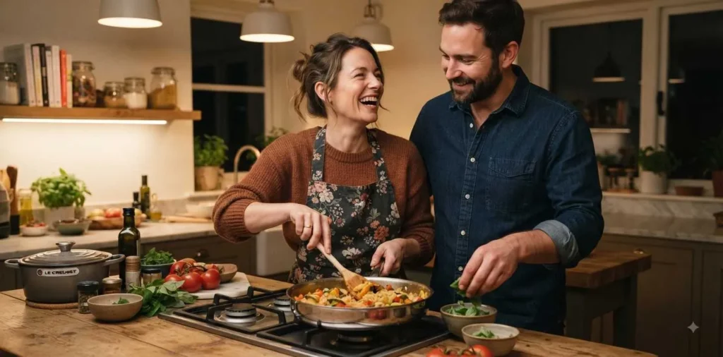 Married couple sharing a tender moment at home